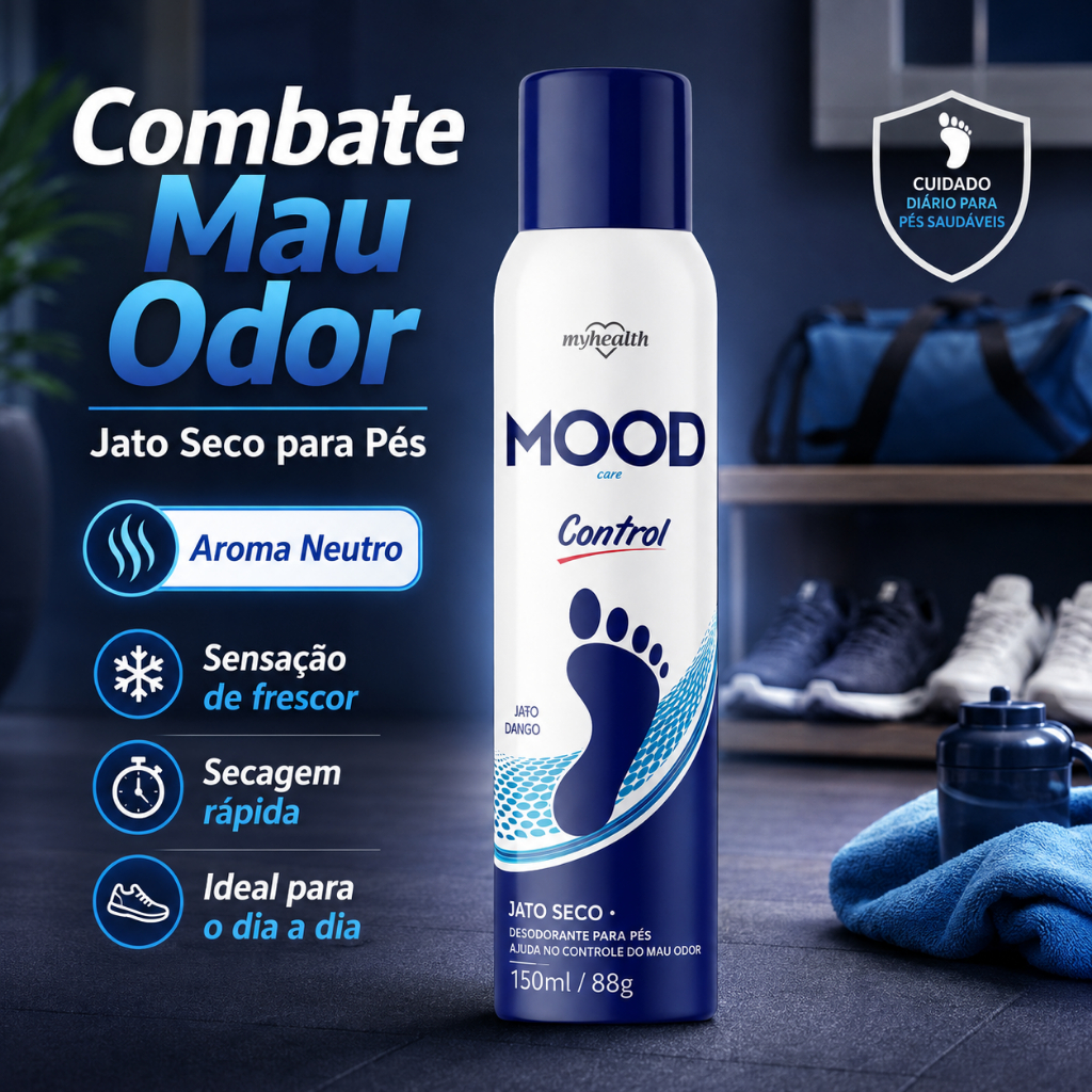 Desodorante Pés Spray Mood 150ml Unissex Jato Seco Refrescante Tira Chulé Mau Cheiro Odores