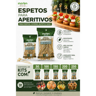Kit com até 250 Espetos de Aperitivo em Bambu – Tamanhos 9 cm e 15 cm