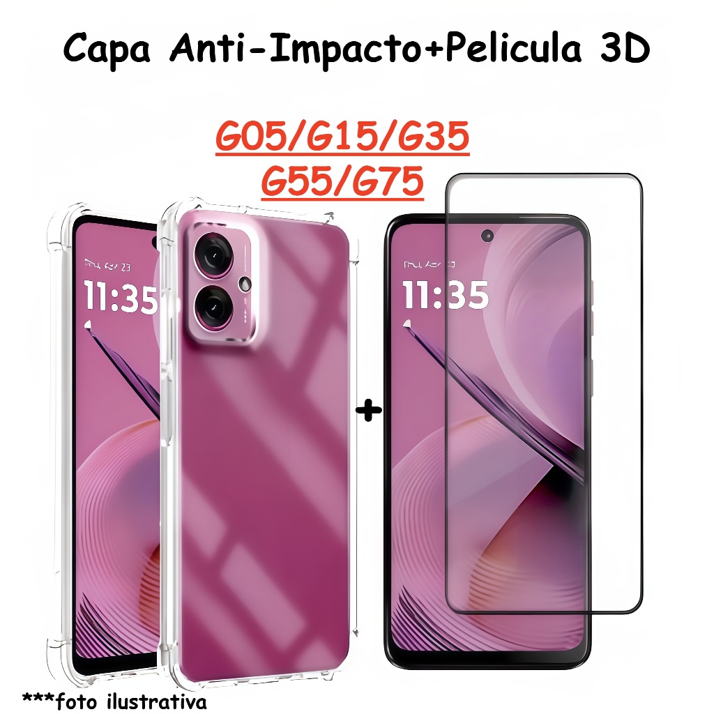 Capa Capinha + Película Vidro 3D Para Moto G05/G15/G35/G55/G75 Vários Modelos