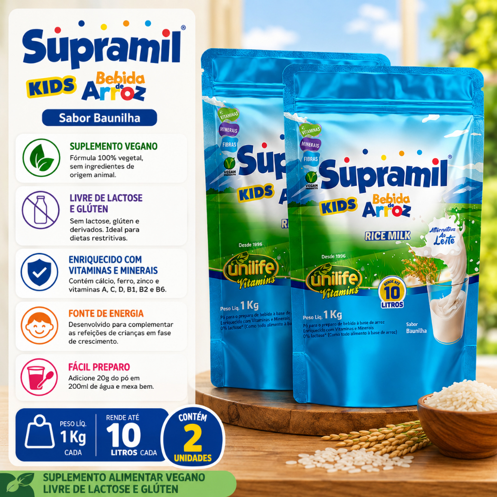 Kit 2 Supramil Bebida de Arroz Kids Unilife 1Kg