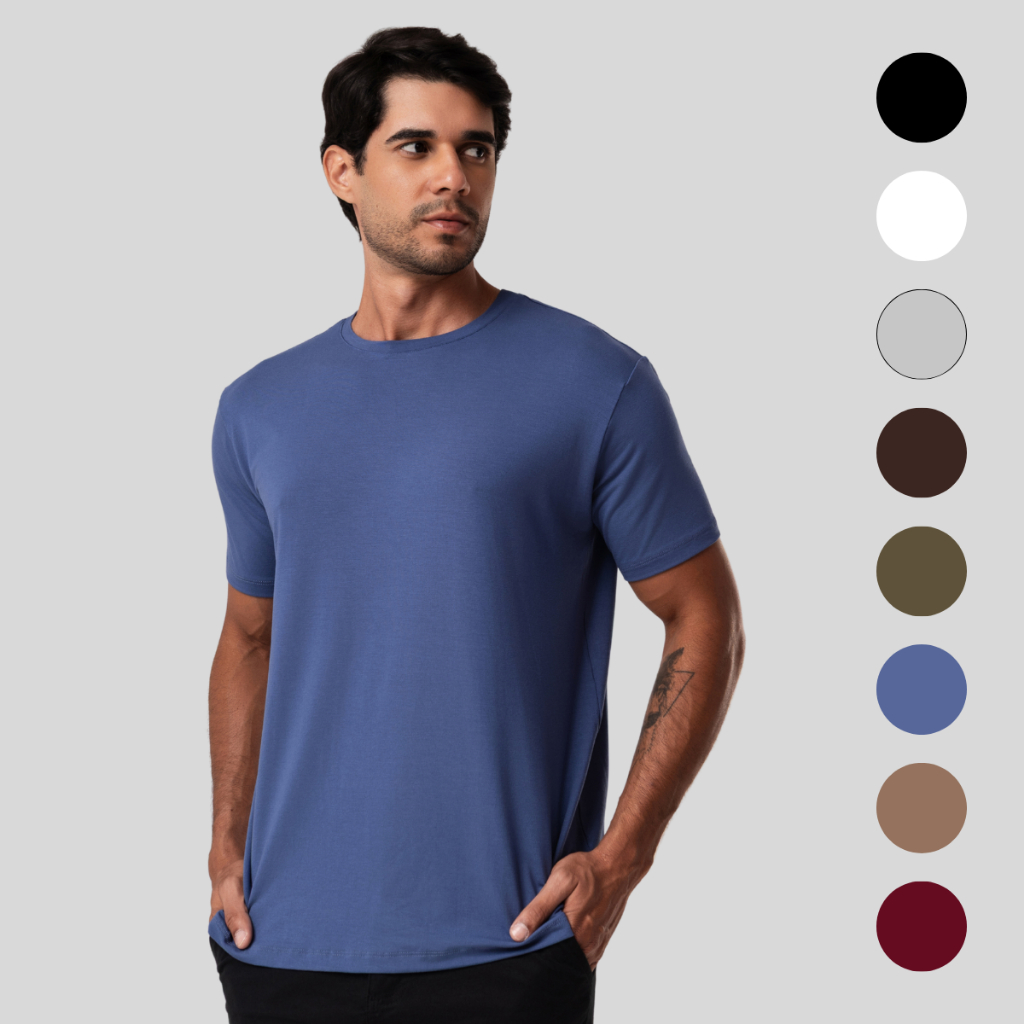 Camiseta Masculina Tech Modal Anti Odor Gola Careca Não Amassa Controle Térmico Treino Casual Dia a Dia Academia