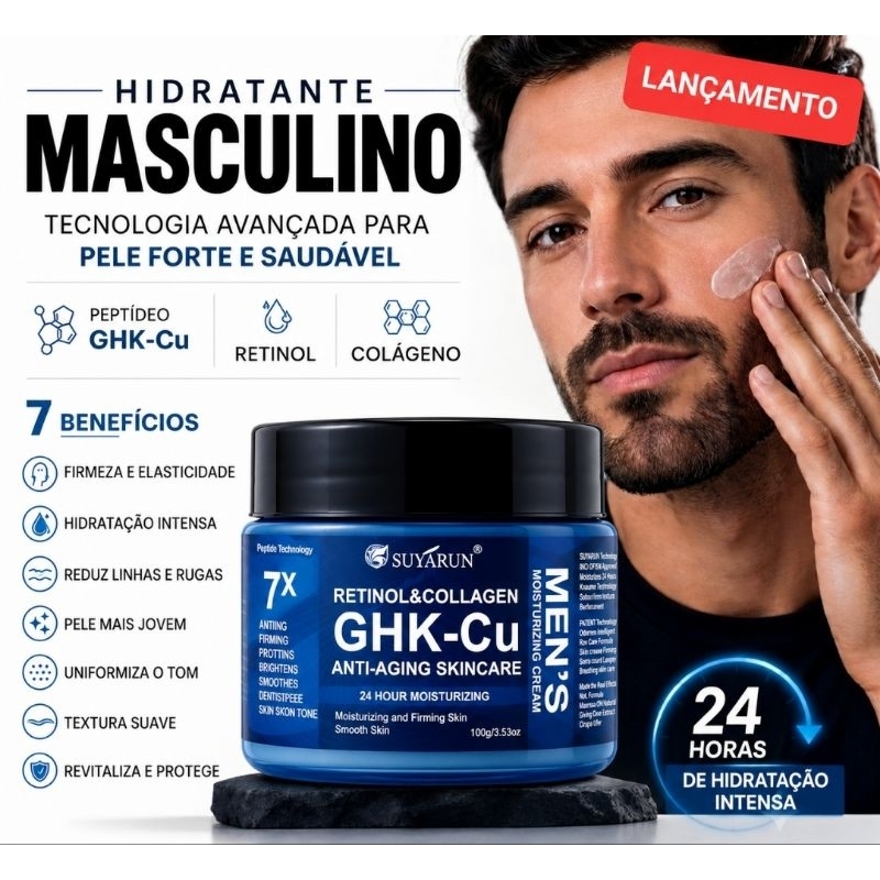 Creme Facial Masculino Peptídeo de Cobre Azul GHK-Cu hidratante Peptídeos Vitaminas 7 benefícios para pele do homem 100g