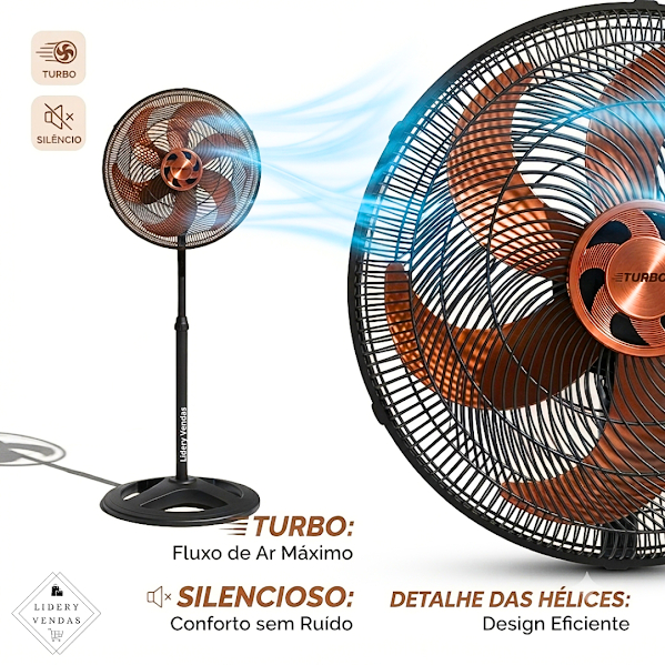 Ventilador TURBO de Coluna de chão Hélice 6 pas 40cm Ventisol 127v Chão Potente Silencioso Oscilante para Casa Quarto