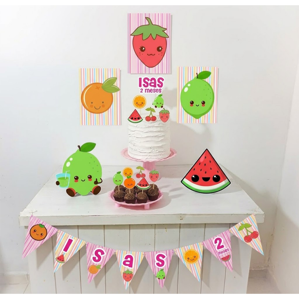 Kit Festa Frutinhas  Personalizado Só Um Bolinho Festa em Casa Aniversário Infantil adulto Mesversário lembrancinhas