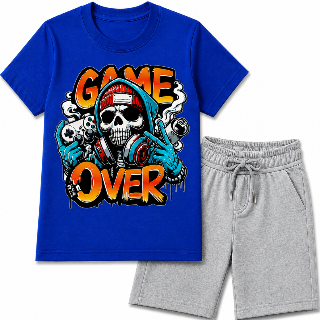 Conjunto Infantil Masculino Menino Camiseta Algodão + Bermuda Moletinho Roupa Infantil Casual Verão