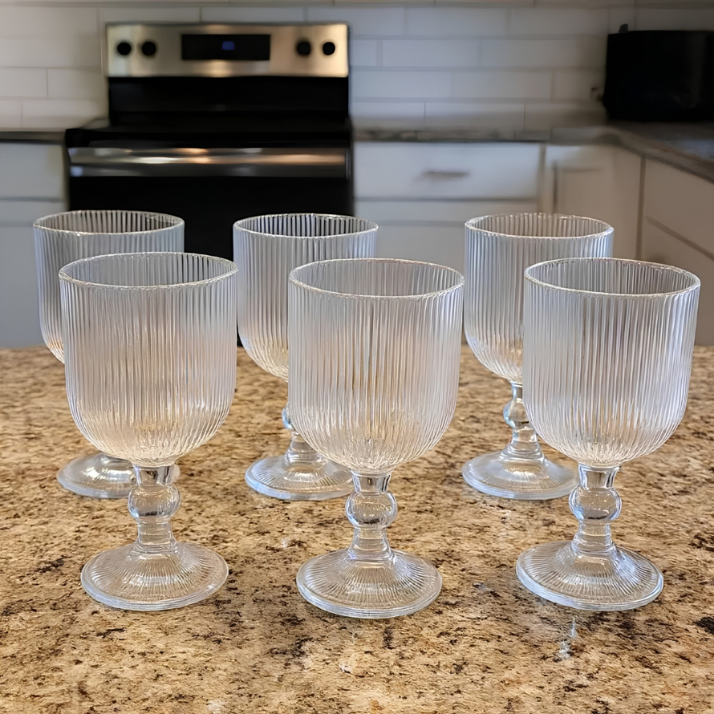 Conjunto 6 Peças Taça de Vidro Canelado Grande 400ml Mesa Posta Vidro Canelado Duhome