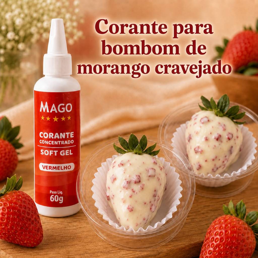 Corante Alimentício Mago Soft Gel Vermelho 60g para Bombom de Morango Cravejado
