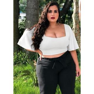 Cropeed Plus Size Manga Morcego Casual Tecido Suplex