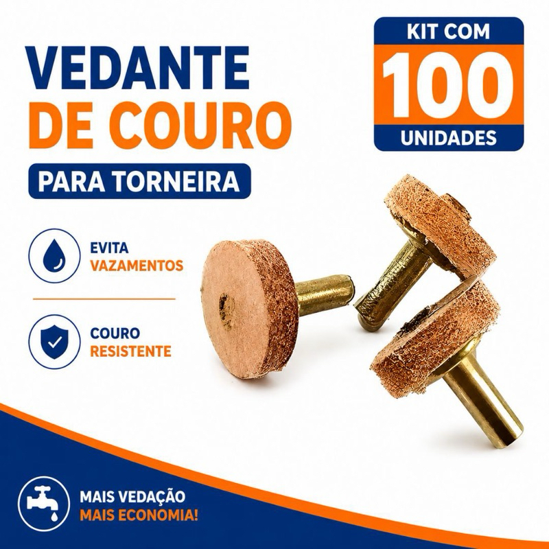 Kit 100 Vedante Couro e Metal 1/2 - 3/4 Registro Torneira Vazamento Courinho Obra Reparo Materiais Construção