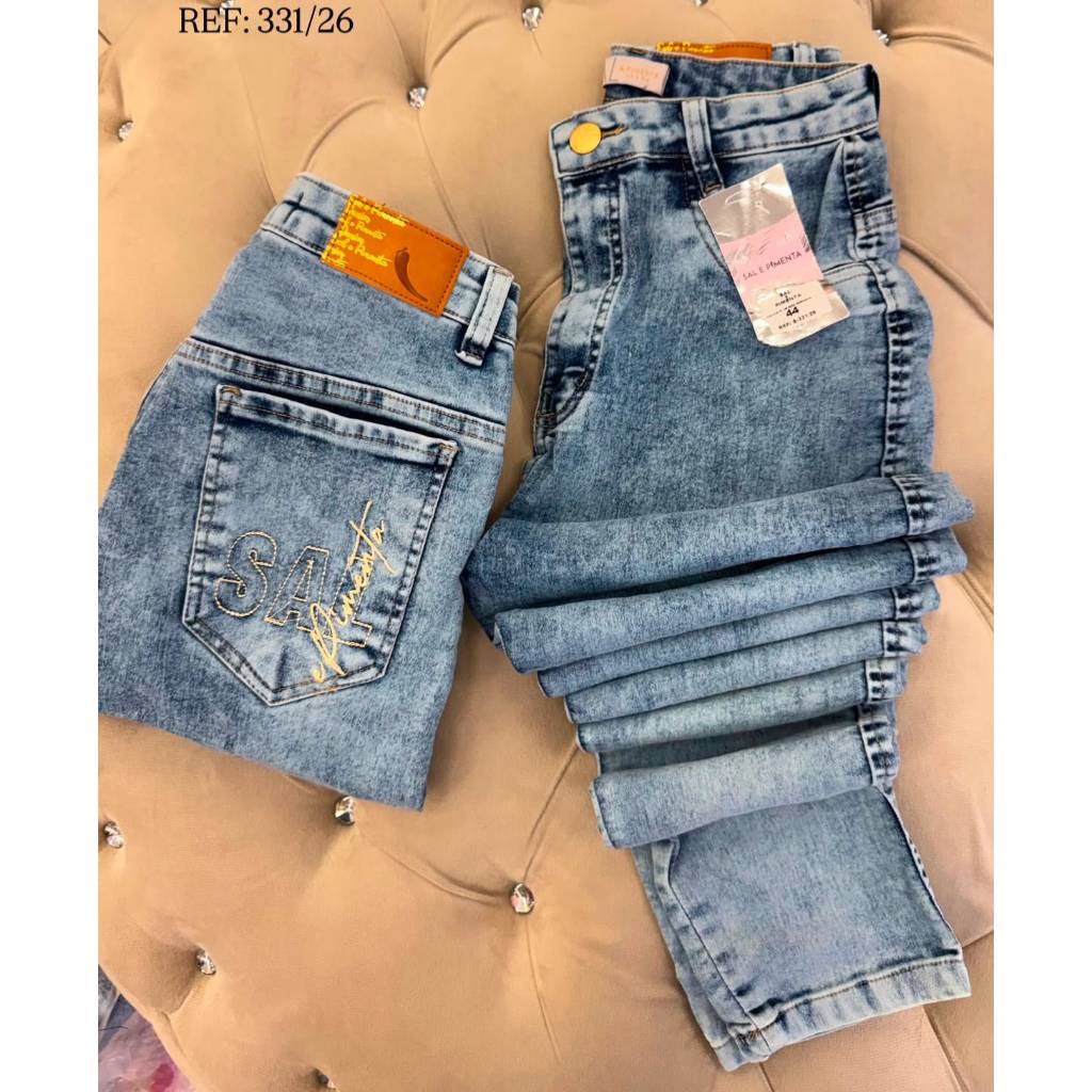 Calça Feminina Plus Size jeans Cintura Alta Sal E Pimenta