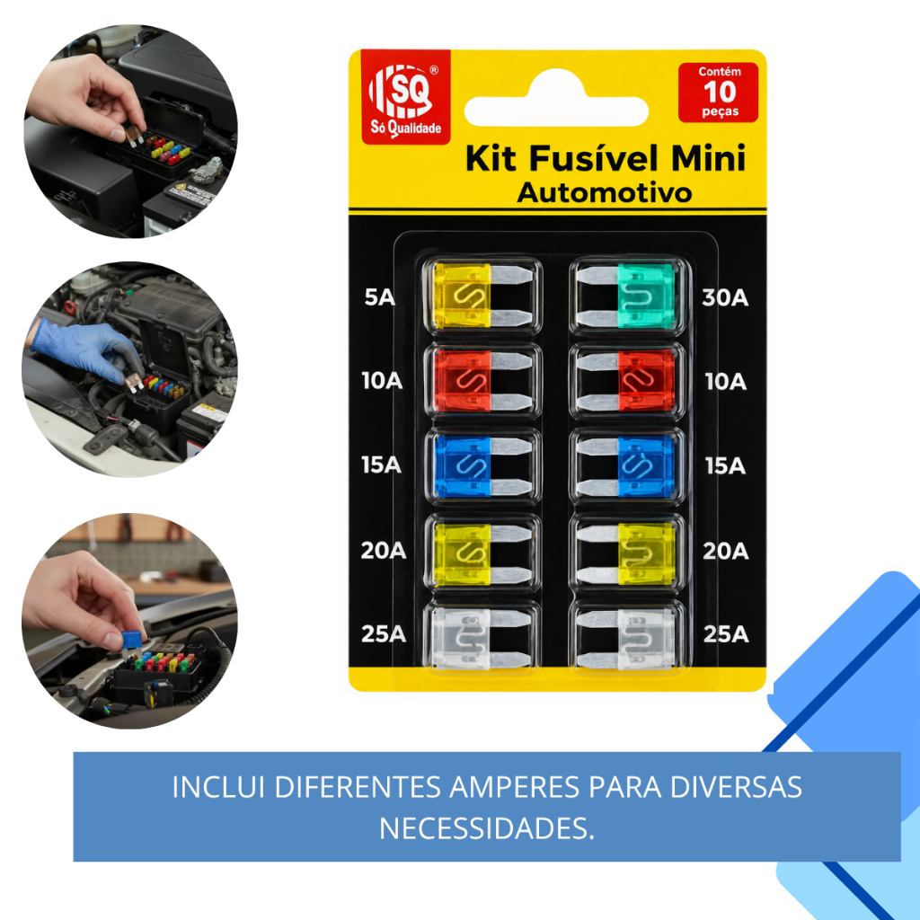 Kit 10 Mini Fusível Automotivo Carro Moto Caminhão Reposição Elétrica 5A 10A 15A 20A 25A 30A Cores — imagem 2 de 2