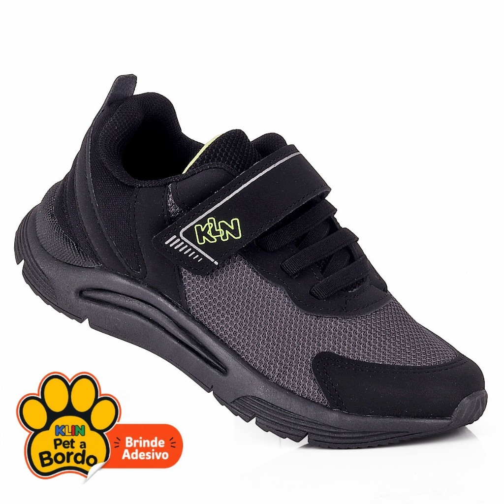 Tênis Infantil Menino Casual Escolar Esportivo Calce Fácil Super Confortável New Sport KLIN - Preto