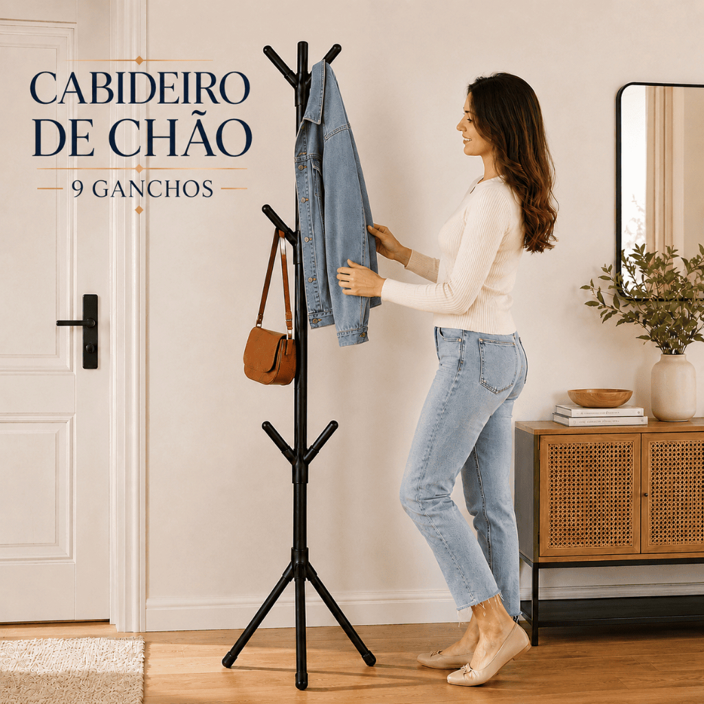 Mancebo Cabideiro Chão 9 Ganchos Arara Organizadora Desmontável Roupa Chapéu Casaco Blusa Blazzer