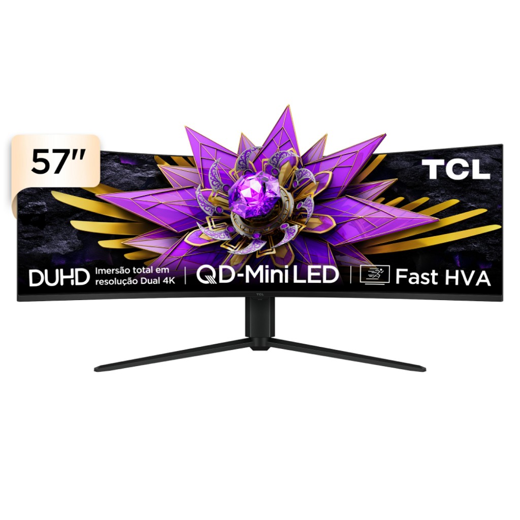 Monitor Gamer Curvo TCL 57 Polegadas QLED Mini LED 4K R94 120Hz 1ms (GtG) HDR 10