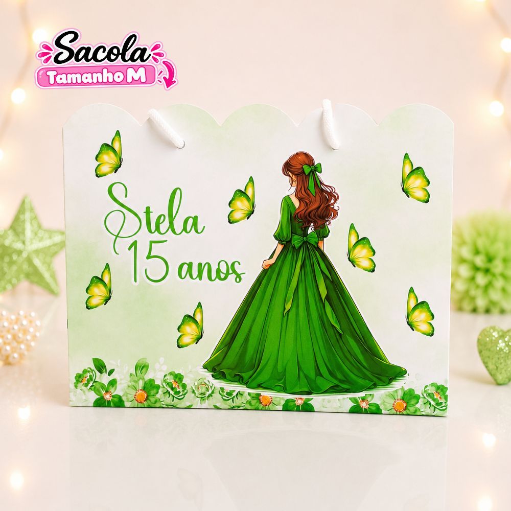 Sacolinha Personalizada 15 Anos Verde / Lembrancinha Festa Debutante / Aniversário