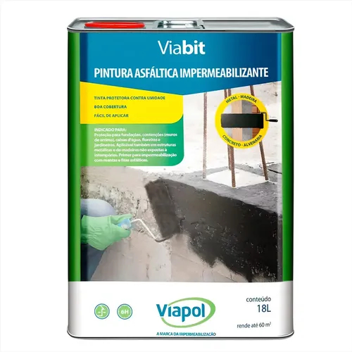 Pintura Asfáltica Impermeabilizante Viabit para manta Preta baldrames alicerces e paredes de arrimo 18L Viapol