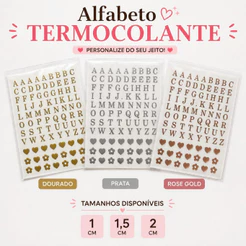 Alfabeto termocolante (vinil) Personalize chaveiros, camiseta, agendas, porta joias, necessarie