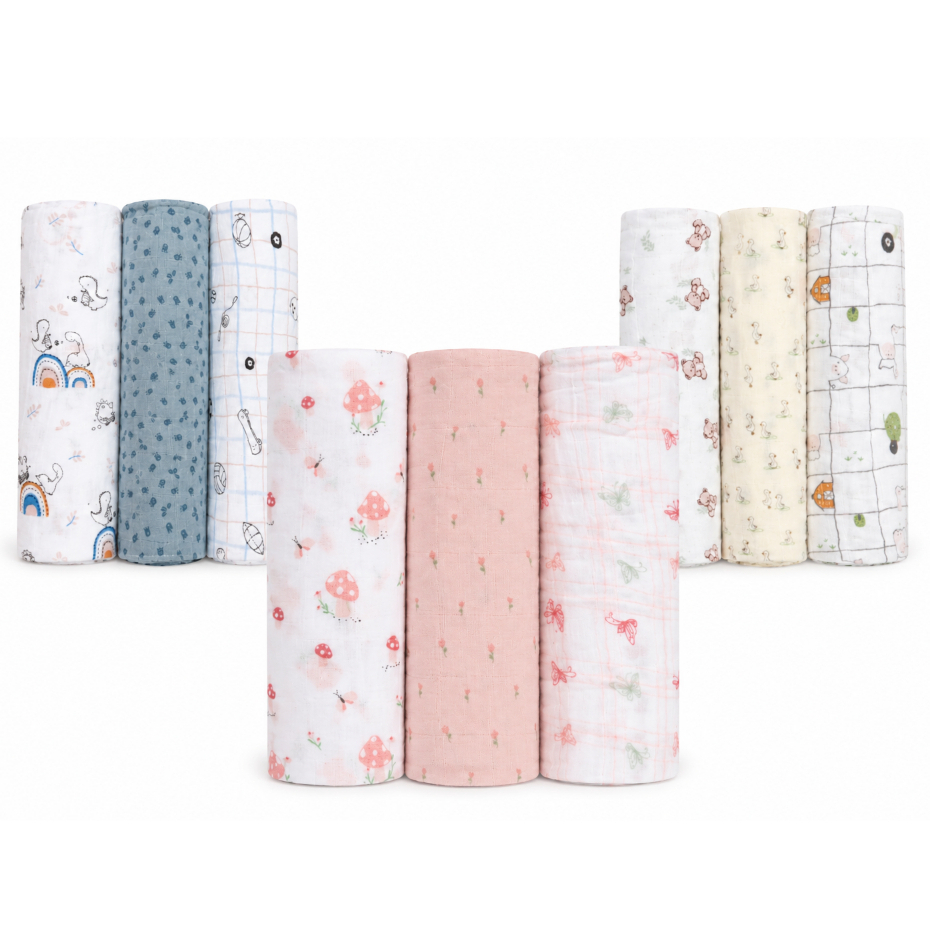 CUEIRO SWADDLE SOFT PREMIUM PAPI BABY 1,20X1,20M KIT C/03 UN -EXTRA GRANDE -MANTA -CHARUTINHO