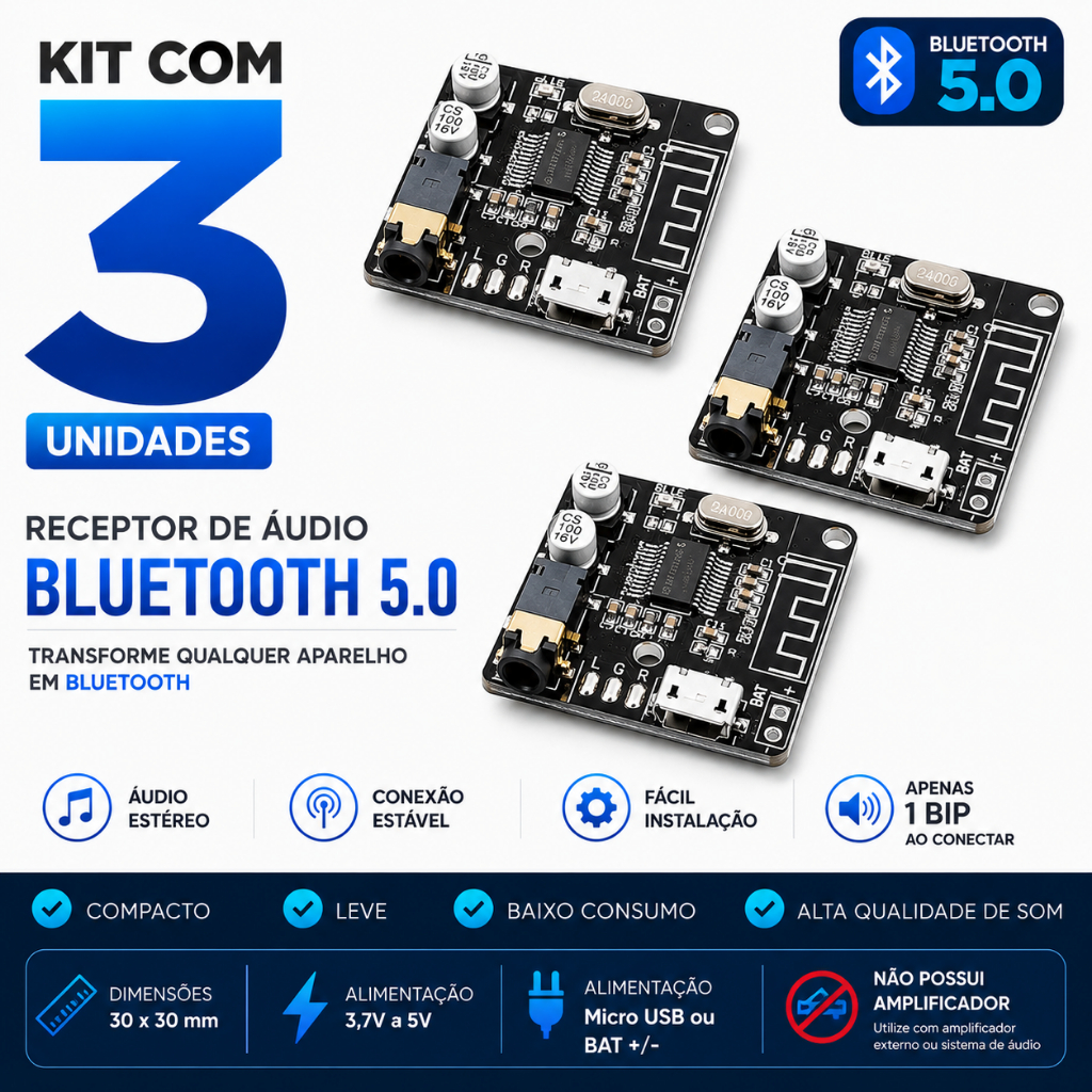 Mini Modulo Placa Receptor Bluetooth 5 Áudio Mp3 Placa de Áudio MP3 com Conexão Rápida e Qualidade de Áudio Superior