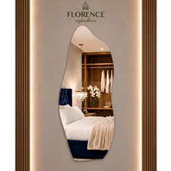 Espelho Orgânico 120X50 e 80x40 Lapidado Moderno Grande Form Flame Com Suporte Invisível Luxo