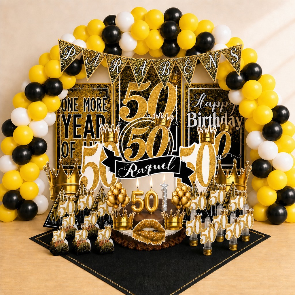 Kit Festa Aniversário 50 Anos Cinquentão Personalizado 78 Itens Decoração Completa Lembrancinhas