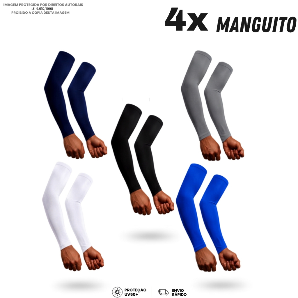 Kit 4 Pares Manguito Proteção Solar UV50+ Segunda Pele Braço Térmico Ciclismo Moto Sol Esportivo Mangote Unissex