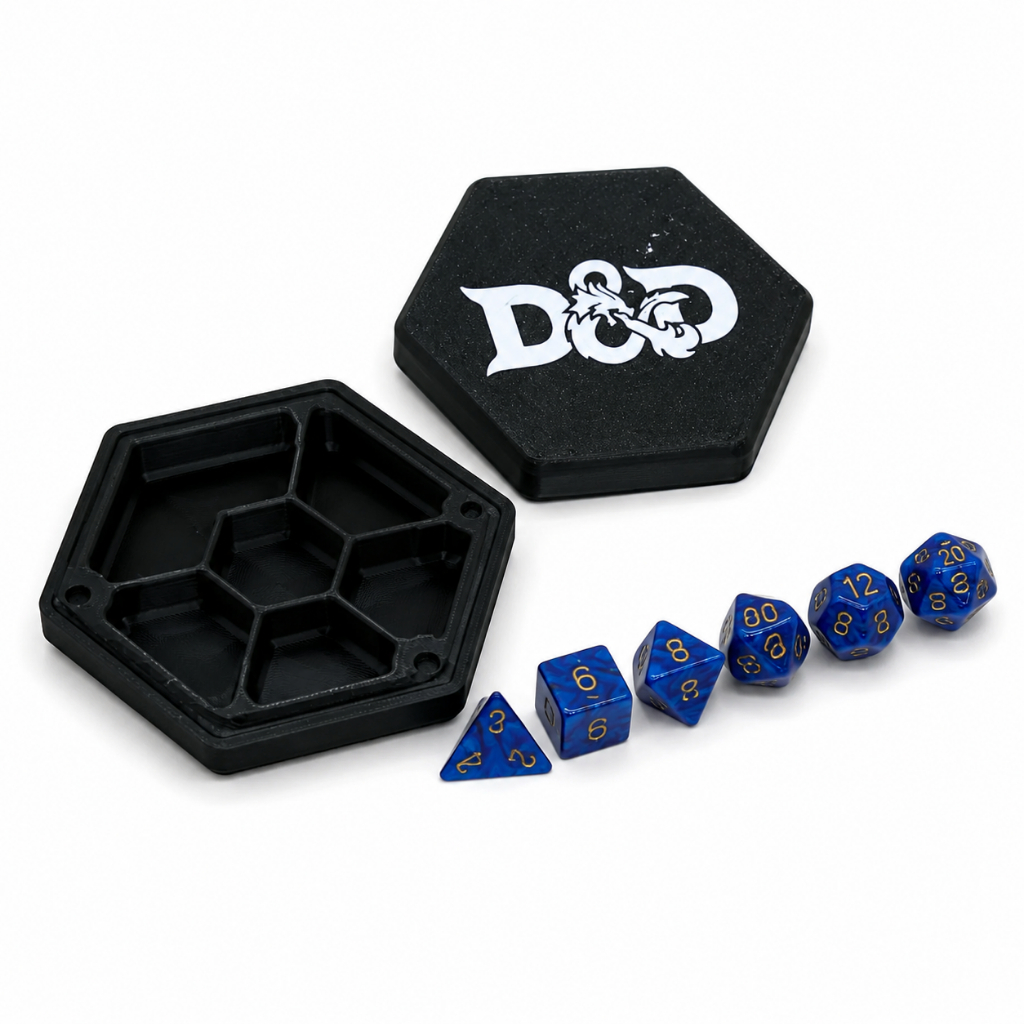 Estojo Porta Dados RPG Hexagonal com Tampa Organizador para 7 Dados D20 D&D (dados nao inclusos)