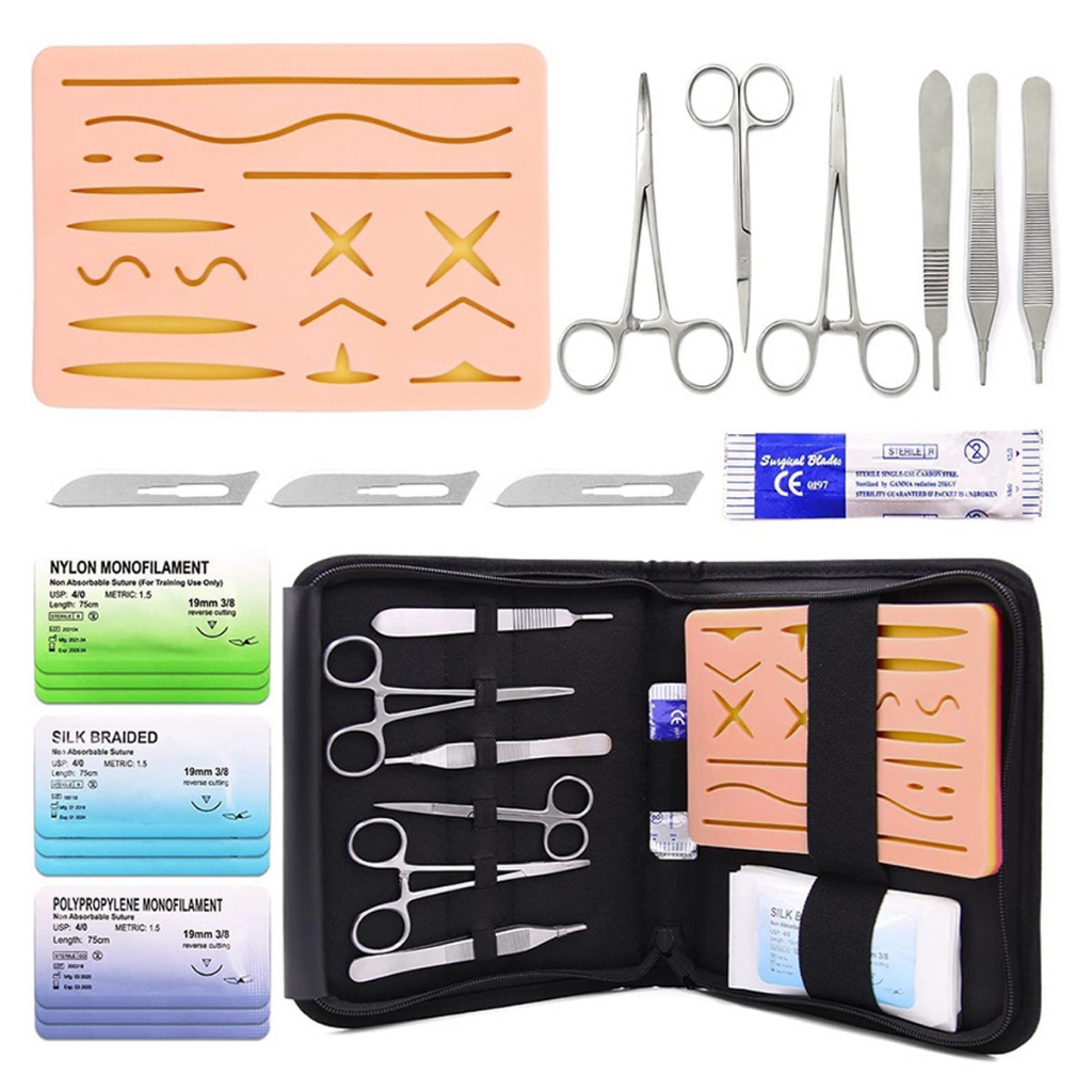 Kit com 21 pecas Simulador De Sutura Treino Com Pinça Pinca Veterinaria