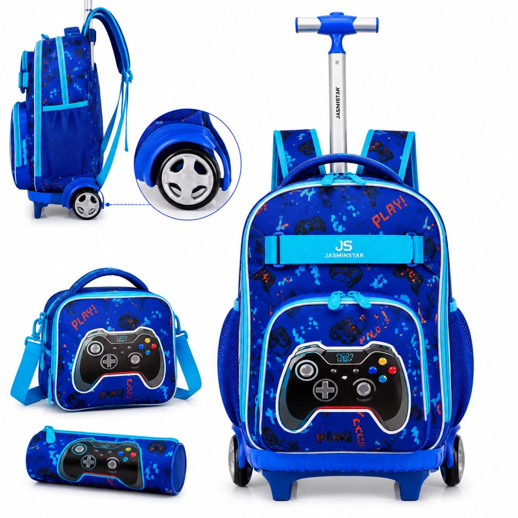 Kit Mochila Lancheira Termica Estojo Reforçado Infantil Rodinhas Menino