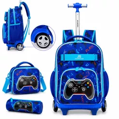 Kit Mochila Lancheira Termica Estojo Reforçado Infantil Rodinhas Menino