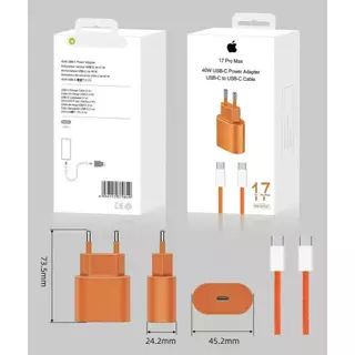 Carregador 40w Turbo iPhone 17 Pro Max Completo Fonte USB C e Cabo Tipo C Original