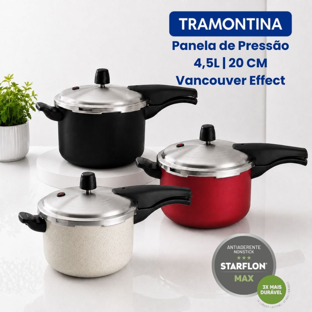 Panela De Pressão 4,5 Litros Vancouver Fechamento Externo Antiaderente Tramontina