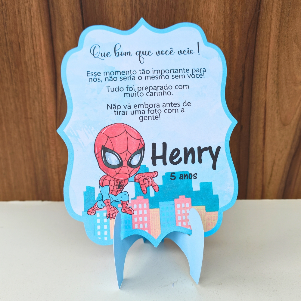 Plaquinha de centro de mesa Homem aranha cute lembrancinha Homem aranha cute