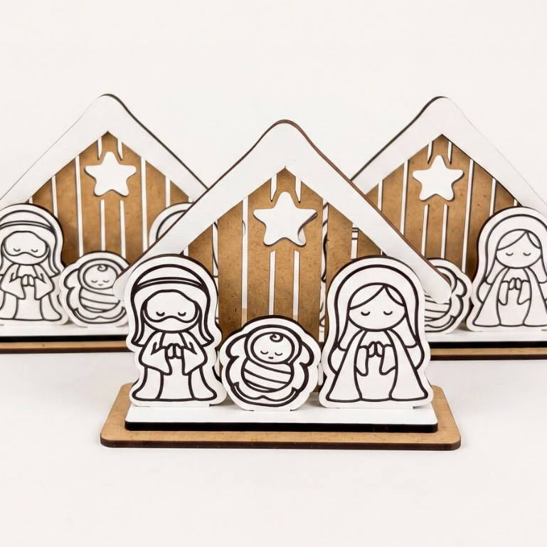 Mini Presépio Sagrada Família Mdf Kit Decoração Natalina Nascimento de Jesus