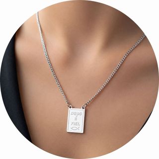 Colar Escapulário Aço Inox  Deus É Fiel Tudo Posso Prateado Moda Unissex