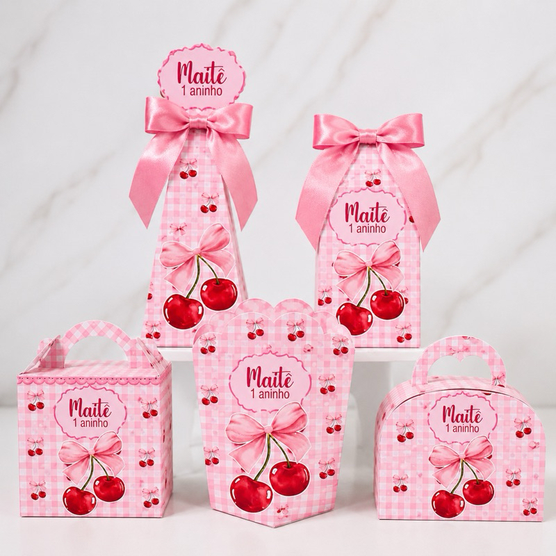 Kit Caixas Cerejinha Lembrancinhas Personalizadas Para Festa Aniversário Cerejinha