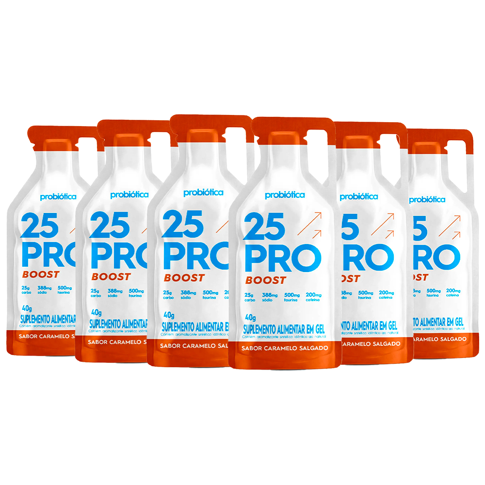 Gel de Carboidrato 25 PRO Boost Probiótica 6 Sachês 40g com Cafeína