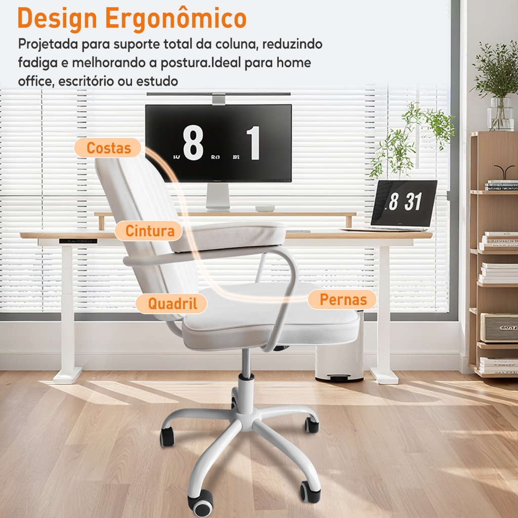 Cadeira De Escritório Giratória Cadeira de Diretor Retrô Luxuosa em Couro, Giratória e Ergonômica para Escritório · foto 2