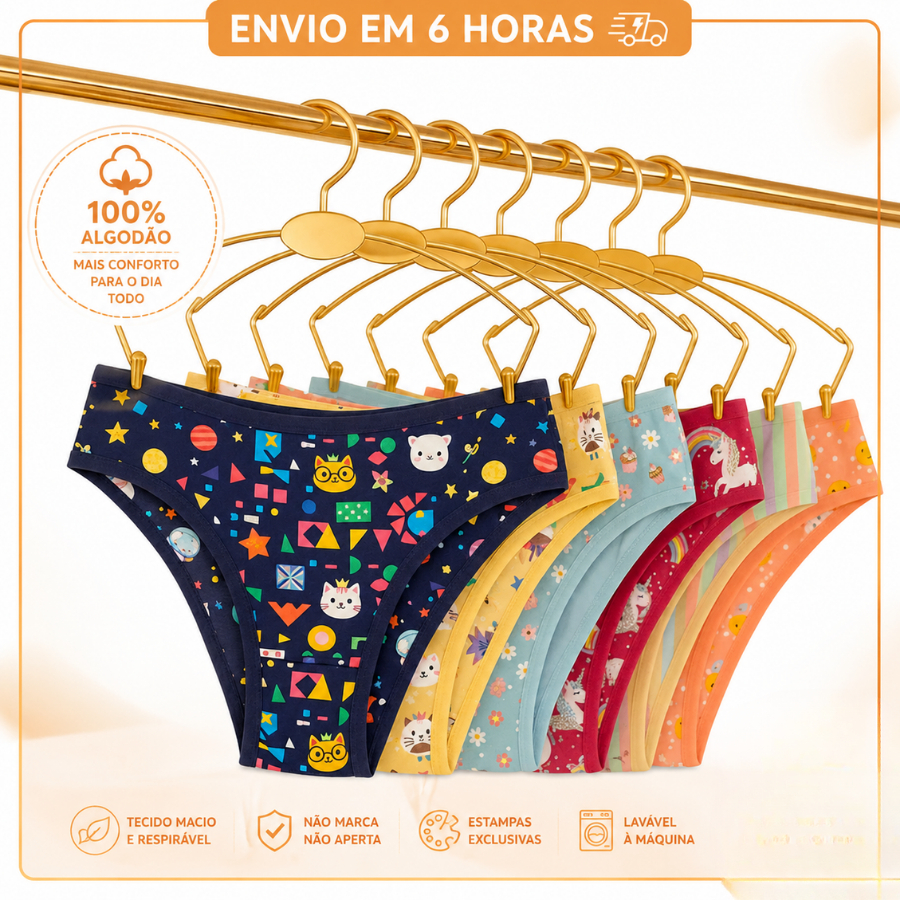 Kit 10 Calcinhas Para Meninas de 100%  Algodão Juvenil ou 5 Calcinha Infantil