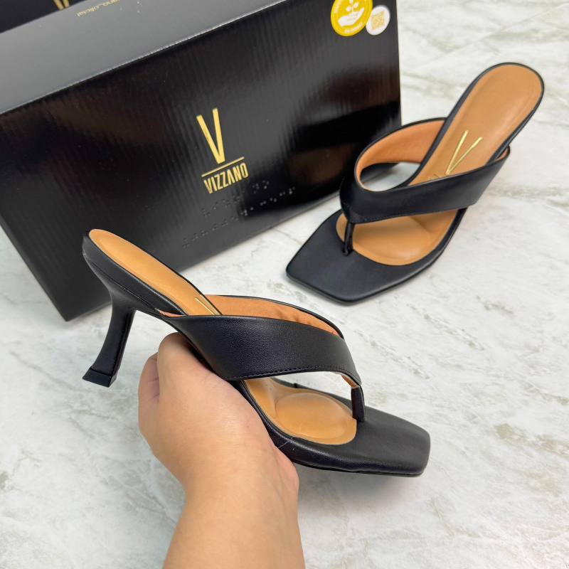 Sandália Salto Fino Feminino Vizzano Casual Confortável Elegante Leve Bico Quadrado