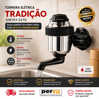 TORNEIRA ELETRICA TRADIÇÃO 220V 4400W CROMADA BICA BAIXA SINTEX E270 TORNEIRA PRETA TORNEIRA DE PAREDE