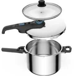 Panela de Pressão 2 em 1 6L Rochedo Trendy Em Aço Inox Fundo Triplo e Indução Com Tampa de Vidro