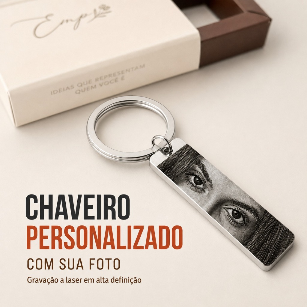 Chaveiro Personalizado com Foto e Frase em Aço Gravação a Laser Frente e Verso Presente