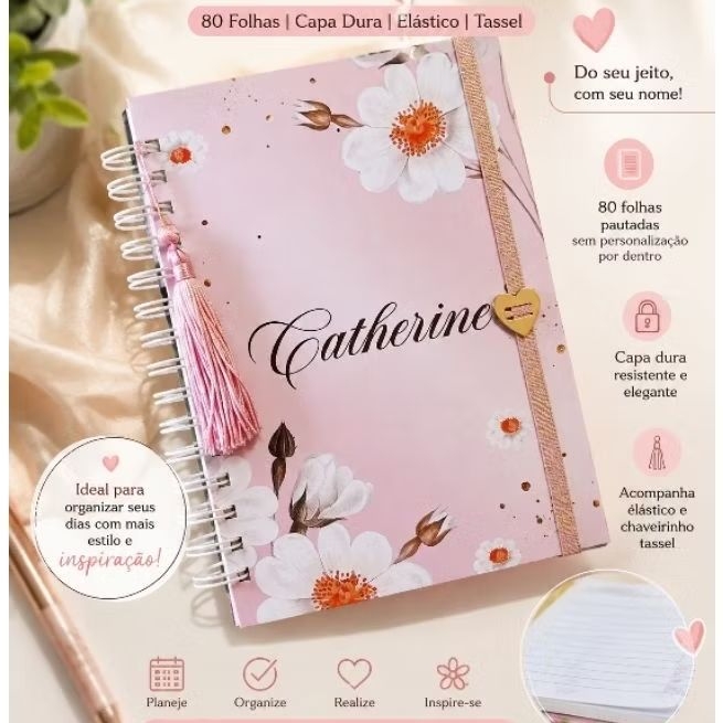 Caderno A5 personalizado com nome - 100 folhas pautadas Caderno de anotações A5. Presente personalizado com pauta