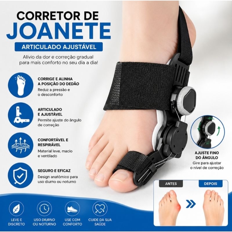 Corretor de Joanete para Dedos dos Pés  Ortopédico Articulado Tala Ajustável com Botão Alívio de Dor Dedo Alça