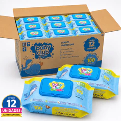 Kit 1200 Lenço Umedecido Baby Club Com Aloe Vera Caixa Com 12 Pacotes de 100 Toalhas Pack Econômico