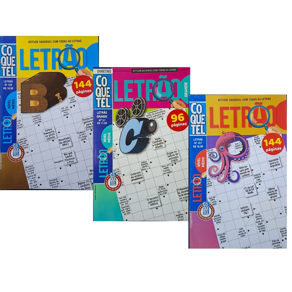 Kit 3 Palavra Cruzada Letrão Nível Médio Coquetel (384 Páginas) Coquetel