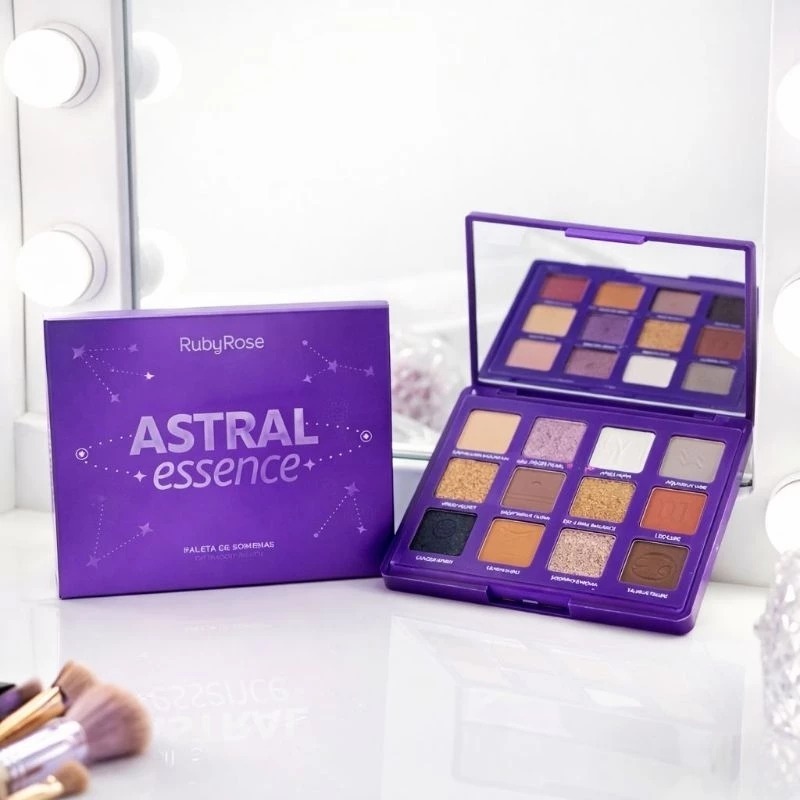 Imagem Paleta Sombras Astral Essence Ruby Rose 12 Cores Efeito Matte Cremoso Cintilante Signos Zodíaco