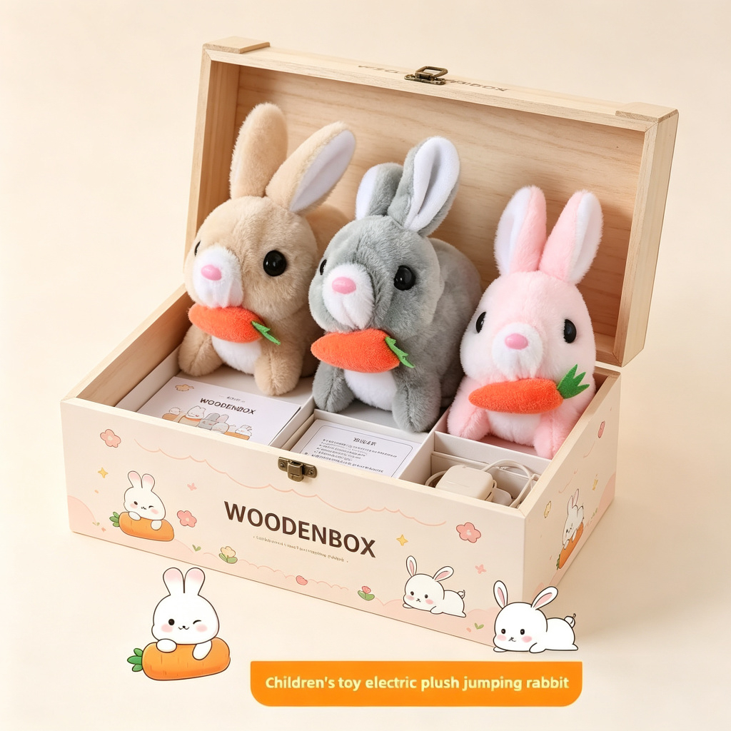 Brinquedo de Pelúcia Coelhinho Elétrico LED Musical - Caminha e Pula para Crianças