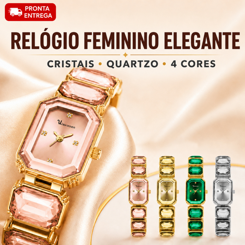 Relógio Feminino de Pulso Analógico com Cristais Elegante Luxo Quartzo Presente para Namorada